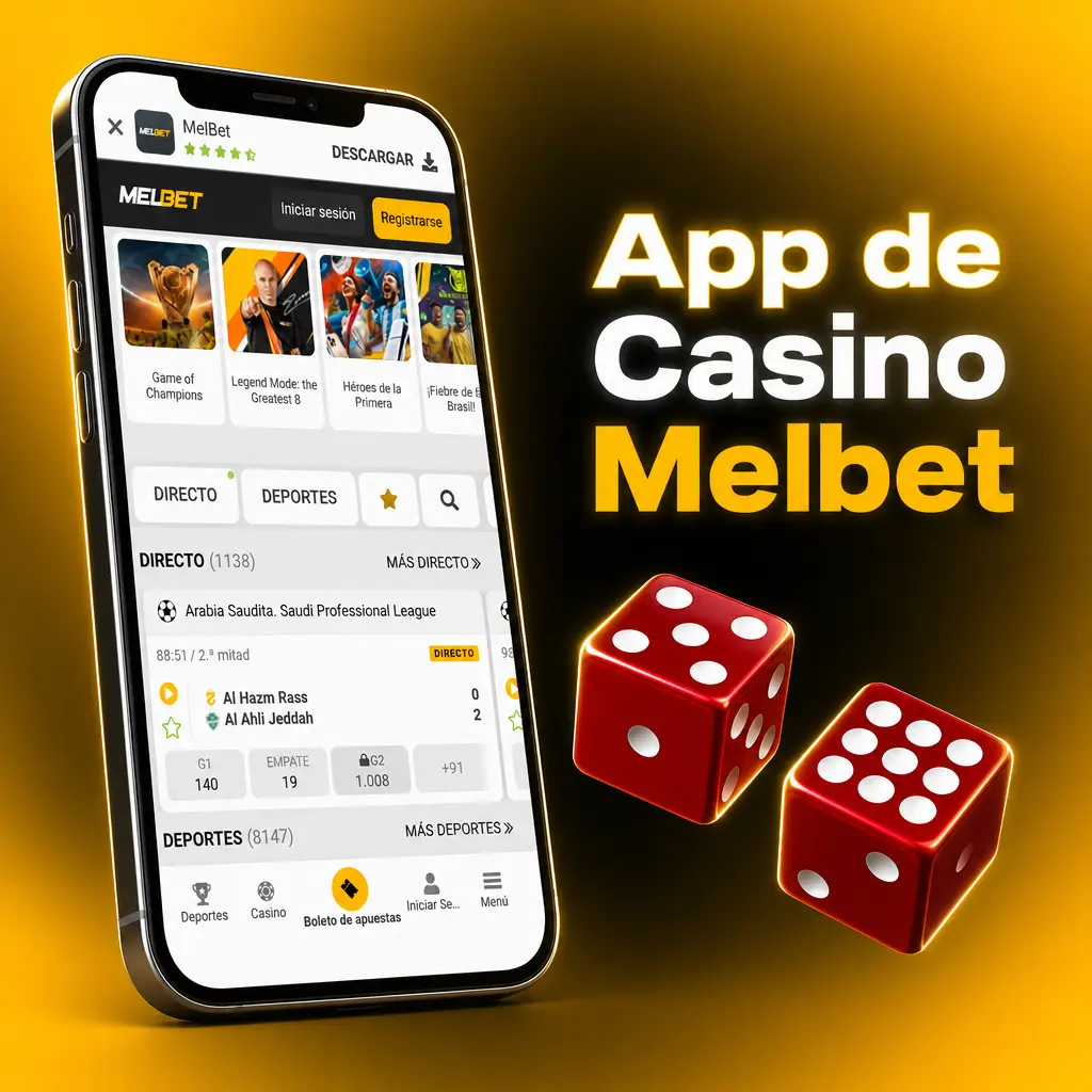 Interfaz de la app de casino Melbet mostrando juegos
