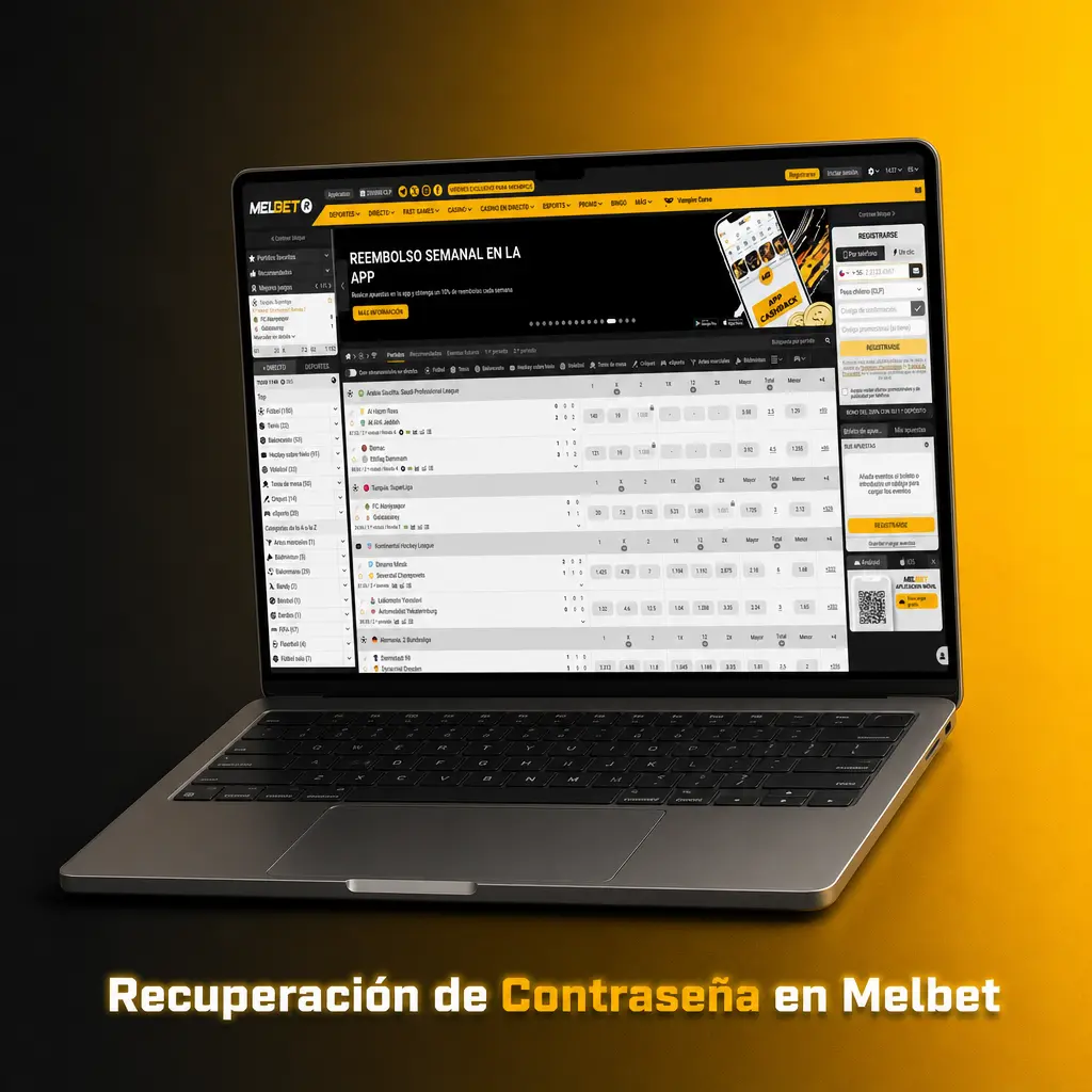 Pantalla de recuperación de contraseña en Melbet