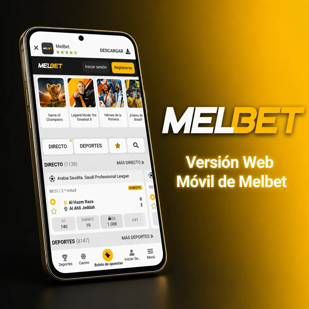 Versión web móvil de Melbet en un smartphone